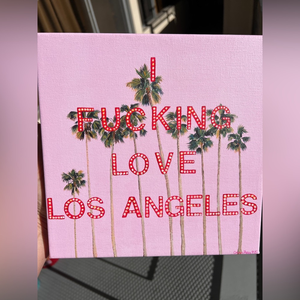 LOS ANGELES LOVERS ARTWORK DECOR FINE ART ORIGINAL CANVAS PRINT PINK
